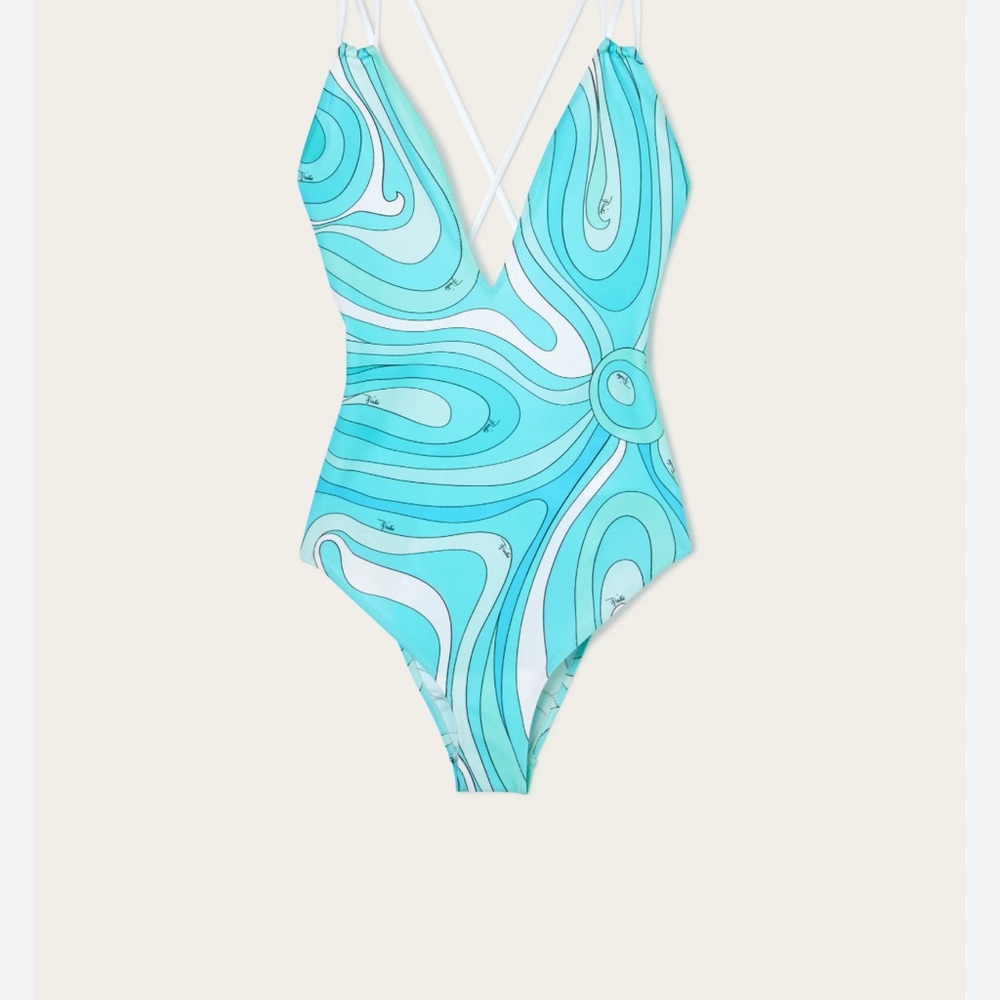 Emilio Pucci Turquoise & Aqua Swirl One-Piece Swimsuit